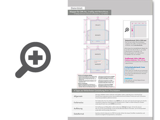 Product Bild mappe_f__r_din_a6__2-teilig_mit_verschluss__4_0_farbig_(au__enseite_bedruckt)__mit_glanzfolie_kaschiert