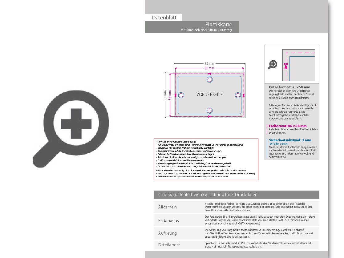 Product Bild plastikkarte_mit_lochung_1_0_farbig_bedruckt_auf_wei__em_hintergrund